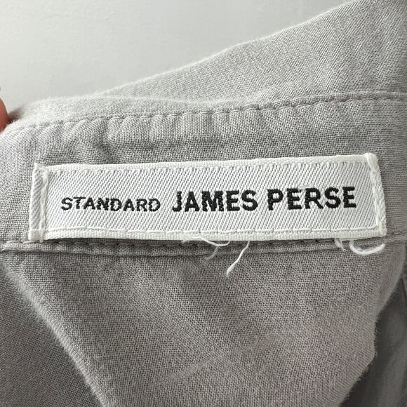 JAMES PERSE Gray Top Cotton 3/4 Sleeve Pockets Collared Classic Button-Up Size 3 - Picture 6 of 8